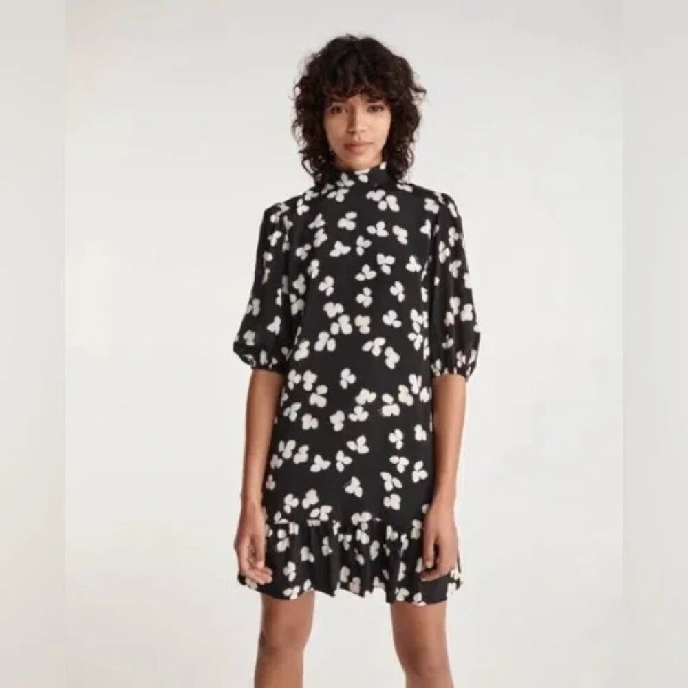 The Kooples Naive Flowers Black Shift Dress Size 0/Extra Small MSRP $385